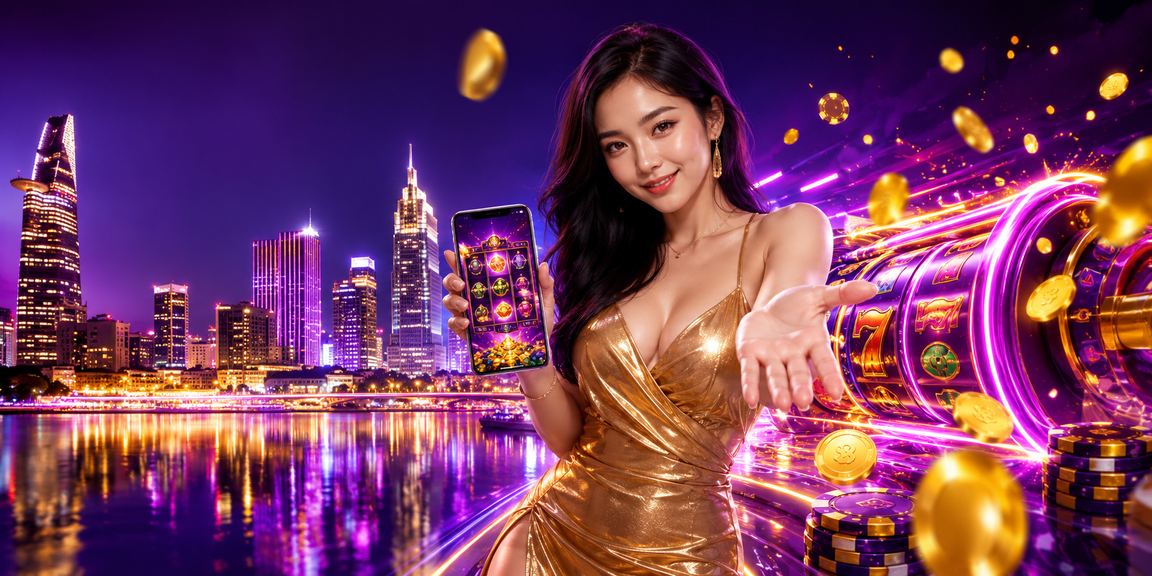 Màn hình slot game neon rực rỡ tại TP. Hồ Chí Minh về đêm